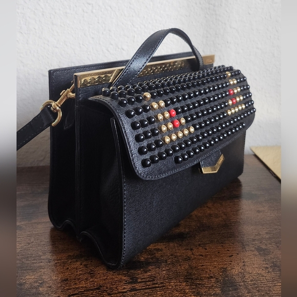 Fendi Black Saffiano Leather Small Studded Monster Demi Jour Shoulder Bag - Picture 14 of 16